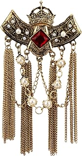 Butterfly Clasp Cupid Brooch, Alloy Knighthood Pin with Red Crowned Stone and Hanging Chains, Pearl Embellishment for Men & Women, Contemporary Design