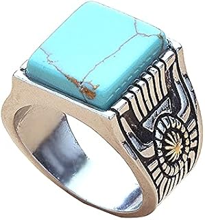 Created Turquoise Alloy Men's Wedding Ring in Retro Style for Unique Fashion Statement