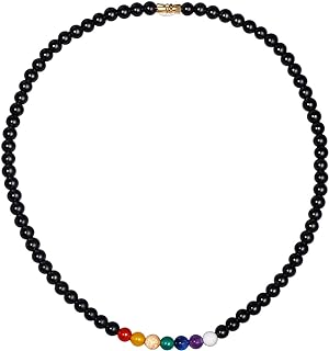 Black Obsidian Reiki 7 Chakra Beaded Strand Necklace for Women Good Luck Healing Crystal Yoga Meditation Spiritual Birthday Gift 18"