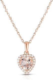 14K Rose Gold Genuine Morganite Heart Pendant Necklace with Twister Rope Chain & Lobster Clasp for Women