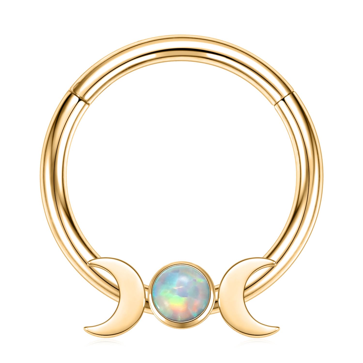 5mm AROWRO Opal Hinged Segment Ring Hoop Septum Clicker in Stainless Steel - Suitable for Women and Men for Various Types of Piercings - Elegant and Versatile Gold Finish Design