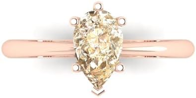 Clara Pucci 1.0 ct Pear Cut Solitaire Genuine Natural Morganite Engagement Wedding Bridal Promise Anniversary Ring 14k Rose Gold
