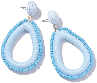 Beaded Teardrop Earrings Boho Raffia Earrings Statement Tear Drop Earrings Trendy Summer Jewelry for Women