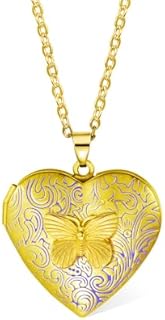 Callie Custom Engraved Heart Locket Necklace with Butterfly Design in Brass - Personalized Memory Keepsake for Mothers and Wives