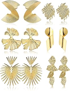 ORAZIO 6Pair Clip on Earrings Gold Statement Earrings for Women Exaggerated Heart Flower Leaf Dangle Earrings For Women Girls No Piercing Fake Earrings Set