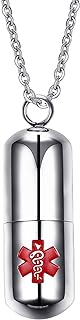 Flongo Men's Stainless Steel Pill Capsule Pendant Necklace with Lobster Clasp, 22 inch Railway Rope Chain, Medicine Keepsake Accessory for Men & Women, Cross Design