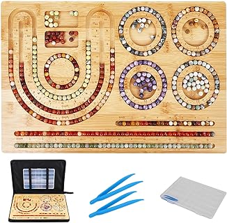 Orientrea Bamboo Bead Board for Bracelet & Necklace Design, Bamboo-Plastic Combo with U Grooves and Storage Pockets