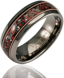 100S JEWELRY Gunmetal Tungsten Men's Fidget Wedding Ring with Guitar Meteorite Opal Inlay for Music Enthusiasts - Unique Design in Sizes 6-16