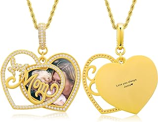 TUHE Custom Picture Necklaces For Men Women 18k Gold Plated Personalized Photo Necklace Customized Picture Memorial Pendant Rip Chain Mothers Day Gifts For Mom