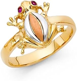 14K Tri-Tone Gold Cubic Zirconia Fancy Frog Ring in Size 7 for Women - Elegant Animal Design