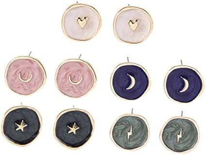 Dangle Earring Holder with Alloy No-Gemstone, Moon and Star Ear Stud Set for Women and Girls, Unique Small Stud Earrings