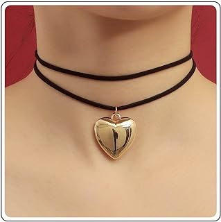 Gothic Heart Velvet Choker Necklace Chain Vintage Black Leather Choker Necklace Punk Gold Fluffy Love Heart Pendant Necklace Choker Classic Black Collar Necklaces Jewellery for Women Girls