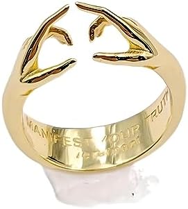 Gold-Plated Brass Adjustable Black Gold Engagement Ring: VERAMEAT Hand of God Blessings Destiny Design for Seekers of Inspiration, No Gemstone Included