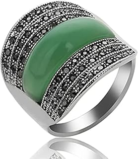 Women's Vintage Green Black Resin Marcasite Crystal Big Statement Cocktail Party Rings