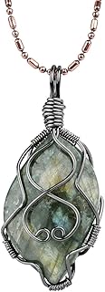 TUMBEELLUWA Labradorite Necklace Irregular Shape Wire Wrapped Quartz Crystal Pendant with Chain Healing Stone Jewelry