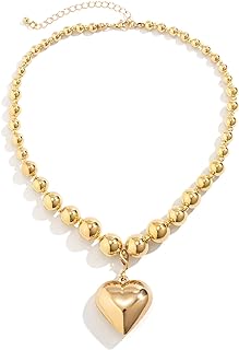 Gold-Plated Heart Pendant Lobster Clasp Choker Necklace Featuring Ball Chain for Women and Girls