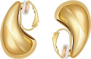 14K Yellow Gold Clip-On Hoop Earrings for Women and Girls, 6.5" Long & 3.5" Wide Croissant Style, Hypoallergenic Non-Pierced Jewelry