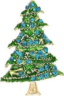 BriLove Women's Crystal-Embellished Christmas Tree Brooch with Pin Clasp for Christmas Party - Rhinestone Beaded Design