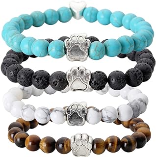 Jovivi Vintage Lava Stone Healing Power Crystal Dog Paw Charm Elastic Stretch Beaded Bracelets