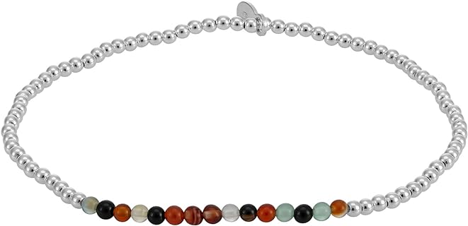 Silverly Women's 925 Sterling Silver 2 mm Small Thin Multicolour Ball Bead Elastic Stretch Bracelet