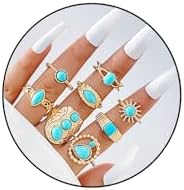 Bohemian Ethnic Turquoise Stackable Rings in Alloy Metal for Women and Girls, Ideal Gift