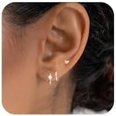 Gold Butterfly Hoop Earrings Set with Cubic Zirconia Gems & Push Back Clasp, Sterling Silver Gifts for Women