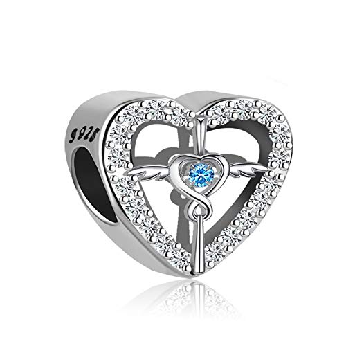 CharmSStory Sterling Silver Cross Heart Charm Bead for Bracelet