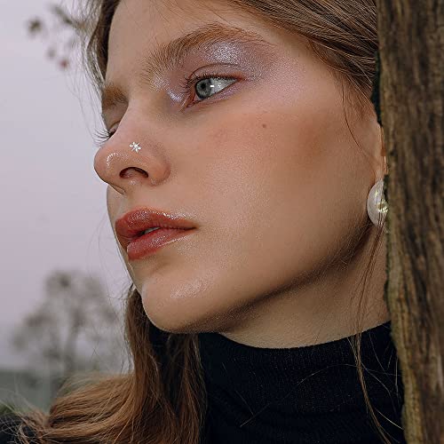 BodyBonita 9Pcs 20G Nose Rings Studs with Big Bling CZ Snowflake Star Top Surgical Steel L-Shaped Nose Studs Triple Linear Gem Ball Round Diamond CZ Nose Piercing Jewelry 7mm
