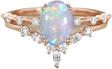 10K to 18K Rose Gold Opal Wedding and Engagement Ring Set with Moissanite Accents for Women, Oval Design-Perfect for Anniversaries, Weddings, or Valentine's Gift
