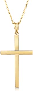 14K Yellow Gold Crucifix Cross Pendant Necklace with Lobster-Claw Clasp and Cable Chain for Women and Girls, Faith & Elegance Design