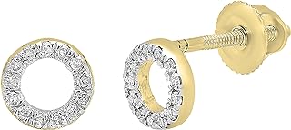 Dazzlingrock Collection Round White Diamond Hollow Circle Shape Stud Earrings for Women (0.10 ctw, Color I-J, Clarity I1-I3) in Gold