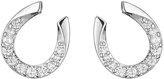 Push-Back Sterling Silver Stud Earrings with Cubic Zirconia Horseshoe Design for Women and Girls