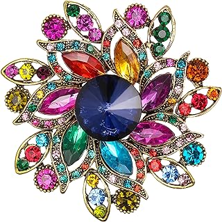 BriLove Austrian Crystal Rhinestone Elegant Flower Marquise Brooches for Women