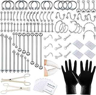 120PC Stainless Steel Body Piercing Kit - All-in-One Nose Stud, Ear Cartilage, Tragus, Septum, Lip, and Belly Button Piercing Tools - Variety of Designs & Sizes - Ideal Gift for Piercing Enthusiasts