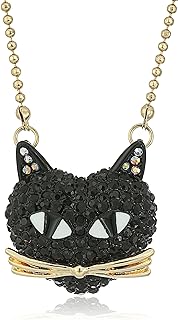 Betsey Johnson Pave Cat Pendant Necklace, 16" + 3" Extender