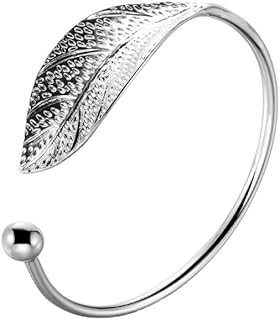 Amber Gemstone Leaf Designed Silver Cuff Bracelet with Lobster Claw Clasp and Cable Chain