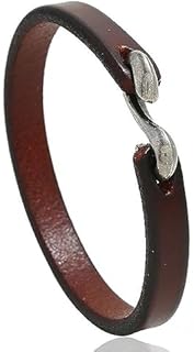 Unisex Genuine Brown Leather Bracelet with Stainless Steel Push-Button Clasp and Box Chain Design - Versatile Minimalist Accessory for Women, Men, and Teens