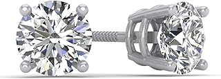 1 Carat Round Diamond Stud Earrings in 14K White Gold with Secure Screw-Backs, IGI Certified (G-H, I2-I3)