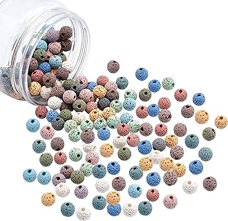 8mm Mixed Color Round Lava Beads for Essential Oil Bracelets in Plastic & Stone by NBEADS - Ideal for DIY Jewelry & Home Decor, Pack of 150