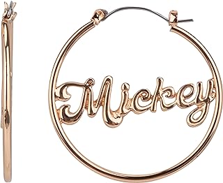 Disney Mickey Mouse Hoop Earrings, Jewelry Gift Box, Gold Tone Enamel, 1.75” Drop, Clicktop Closure
