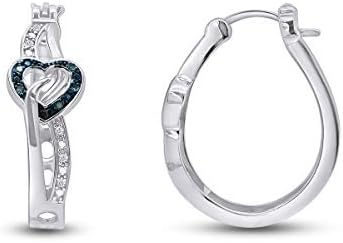 1/10 Carat Blue & White Natural Round Diamond Heart Huggie Hoop Earrings In 14k Gold Over Sterling Silver (0.1 Cttw, I-J Color, I2-I3 Color)