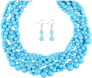 RIAH FASHION Braided Chunky Cluster Bead Bubble Statement Necklace - Multi Strand Twisted Colorful Twisted Bib Collar Acrylic, Sparkly Crystal