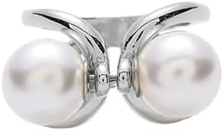 Double Pearls Silk Scarf Ring Clip Brooch for Women Girls 10mm Artificial Shell Pearl Butterfly Bowknot Shawl Scarves Statement Finger Rings Size 8 Dainty Mother's Day Birthday Wedding Party Jewelry Gift