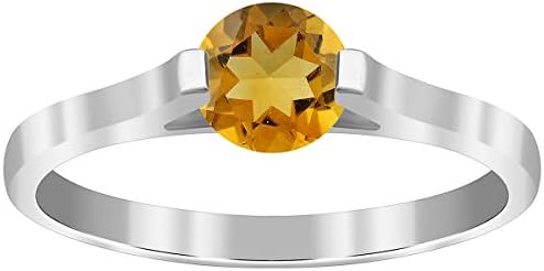 Round Madeira Citrine Stackable Ring, 925 Sterling Silver, Size 5, Perfect Gift for Sophisticated Women, 0.30 Ctw