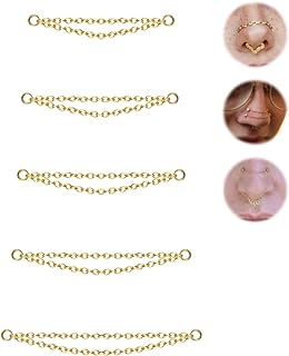 5-Pack Unisex Stainless Steel Minimalist Nose Rings Chains, Push-Back, Suitable for Nose Studs and Piercings, Comes in Black, Gold, Silver