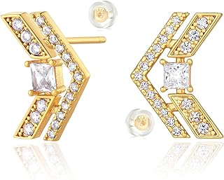 14K Gold-Plated LADYGD Stud Earrings with Post With Snap Down Feature, Yellow Gold, No Gemstone, Textured Star Design for Women