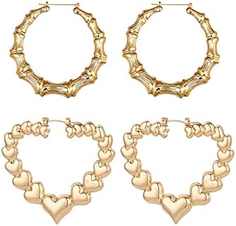 Bamboo Earrings for Women 90s/80s Heart Hoop Earrings Y2k Hip Hop Fashion Jewelry Gifts Girl