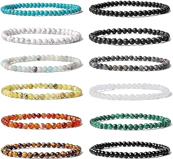 No-Clasp 4mm Mini Lava Stone Energy Bead Bracelet Set, Bead Chain Design for Men and Women, Unisex Natural Healing Crystal Jewelry