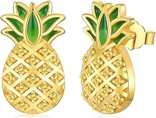 925 Sterling Silver Pineapple Stud Earrings with Cubic Zirconia and Push Back for Women - Hypoallergenic Jewelry Gift