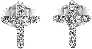 Diamond-Studded White Gold Cross Earrings with Push-Back Clasp, Elegant Stud Design for Men and Women